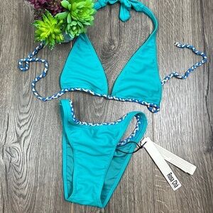 NWT Rosa Cha Bikini Teal Braided Cheeky Bottom Medium Brazil